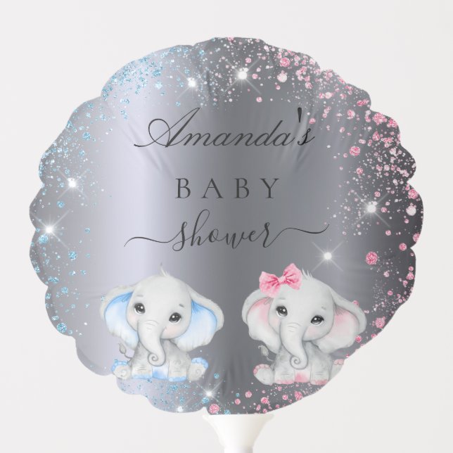 Baby Shower boy girl baby elephants silver Balloon (Front)