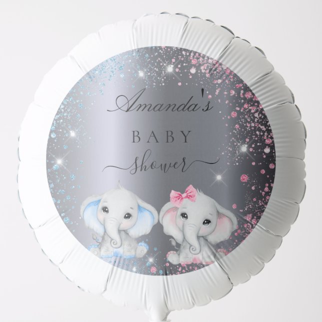 Baby Shower boy girl baby elephants silver Balloon (Front)