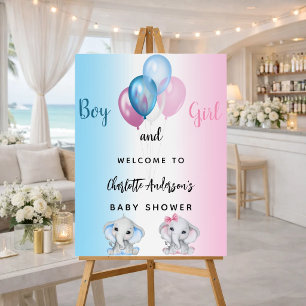 Baby Shower boy girl blue pink elephants welcome Foam Board