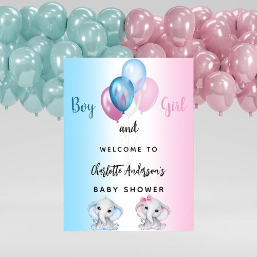 Baby Shower boy girl blue pink elephants welcome Poster