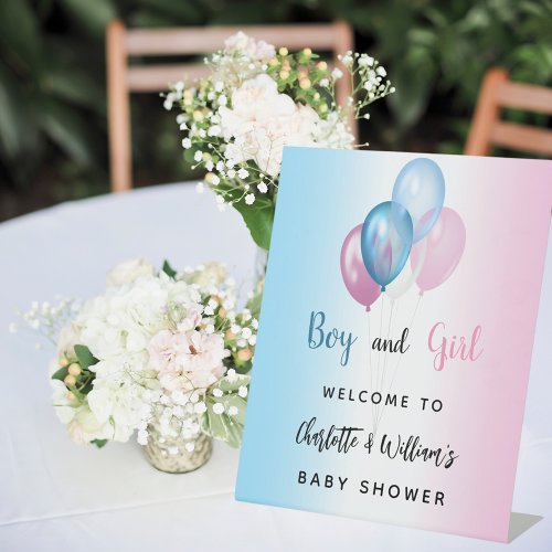 Baby Shower boy girl blue pink welcome Pedestal Sign