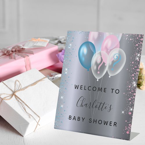 Baby Shower boy girl blue pink welcome Pedestal Sign