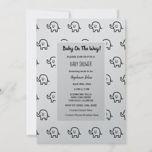 Baby Shower Boy Girl Elephant Patterns Grey Silver Invitation