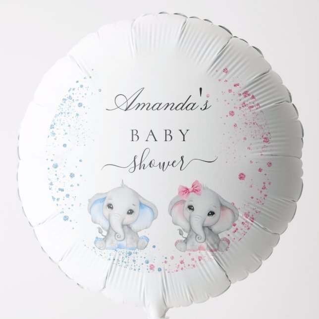 Baby Shower boy girl elephants blue pink cute Balloon (Front)