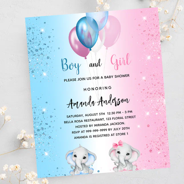 Baby Shower boy girl elephants budget invitation Zazzle