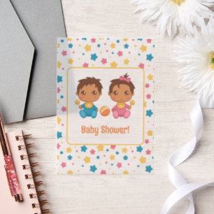 Baby Shower Boy Girl Twins Stars Dark Insert Vellum Invitations