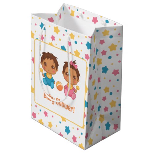 Baby Shower Boy Girl Twins Stars Dark Medium Gift Bag