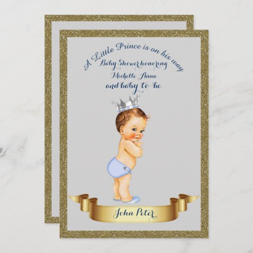 Baby Shower BOYglitter framegrey  gold Invitation
