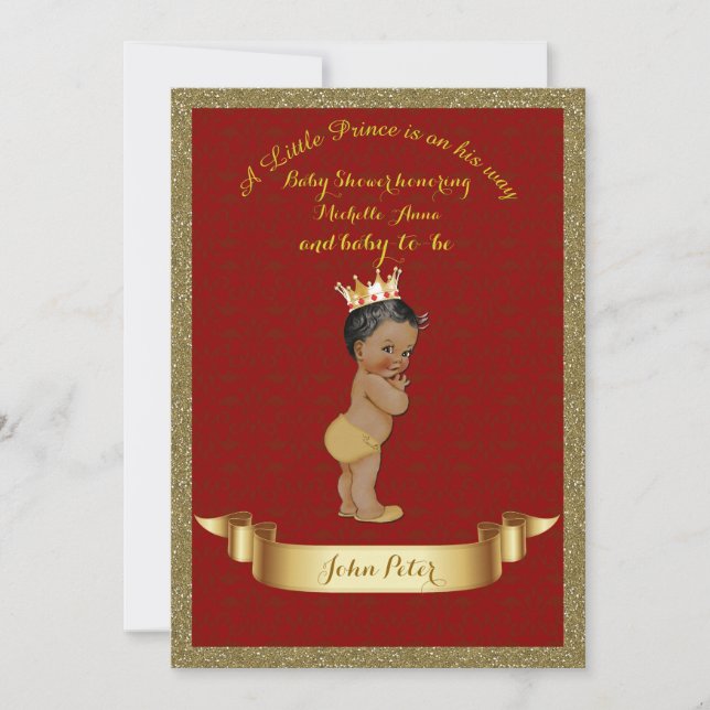 Baby Shower BOY,glitter frame,red & gold. Invitation (Front)