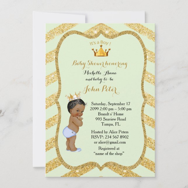 Baby Shower BOY,golden chevron,mint & gold. Invitation (Front)