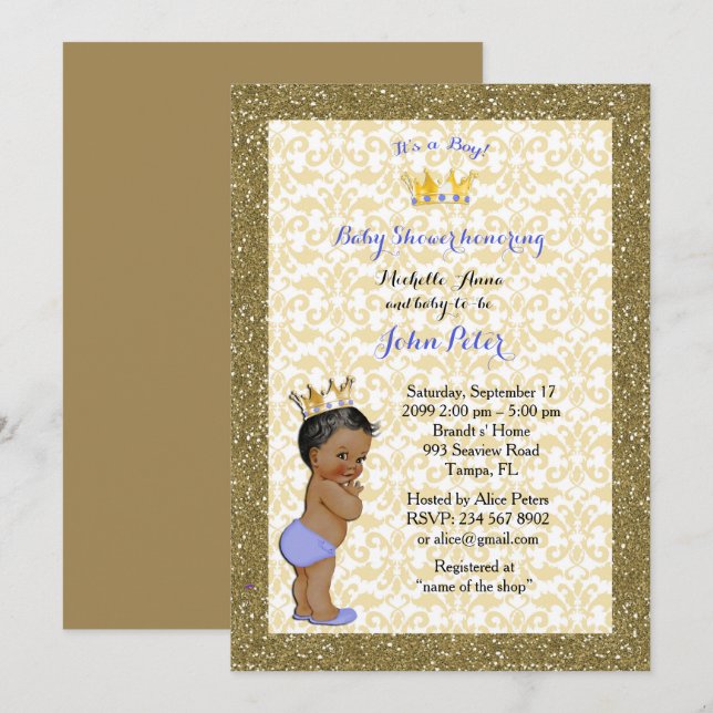 Baby Shower BOY,golden frame,white & gold. Invitation (Front/Back)