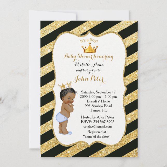 Baby Shower BOY,golden strip,black & gold. Invitation (Front)