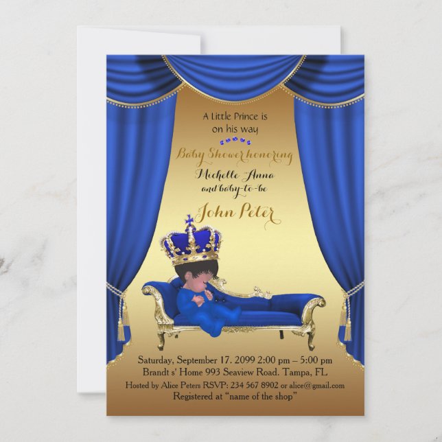 Baby Shower BOY,golden strip,blue & gold. Invitation (Front)