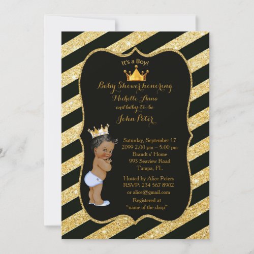 Baby Shower BOYgolden stripsblack gold v2 Invitation