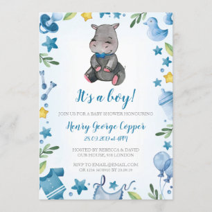 Baby shower Boy   Invitation   Hippo