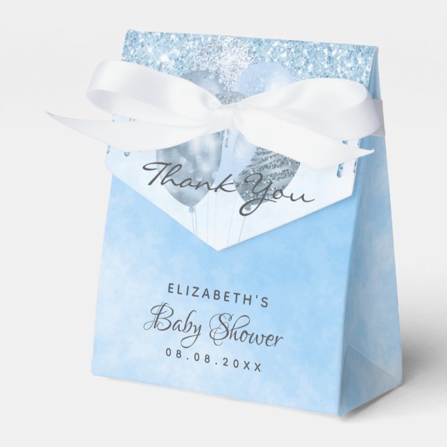 Baby Shower boy light blue balloons thank you Favor Boxes (Front Side)