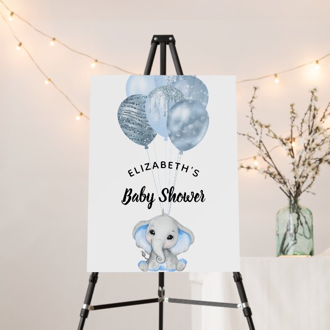 Baby Shower boy light blue elephant balloons white Foam Board (In Situ (Stand))