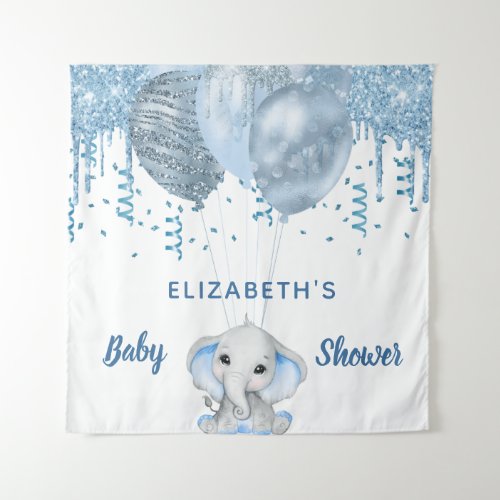 Baby Shower boy light blue glitter elephant silver Tapestry