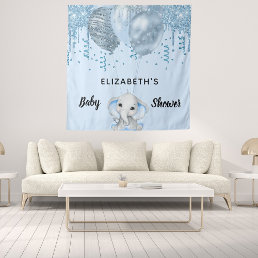 Baby Shower boy light blue glitter elephant silver Tapestry