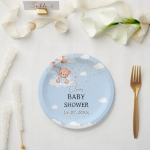 Baby shower boy light blue teddy bear paper plates