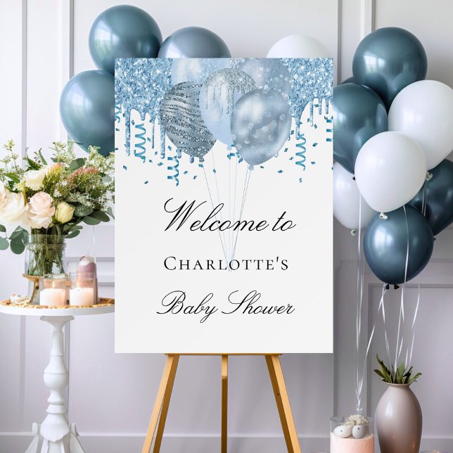 Baby Shower boy light blue white glitter balloons Foam Board (Creator Uploaded)