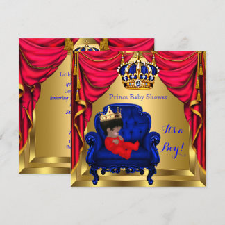 Baby Shower Boy Little Prince Blue Red Gold Ethnic Invitation