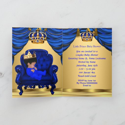 Baby Shower Boy Little Prince Royal Blue Folded Invitation Zazzle