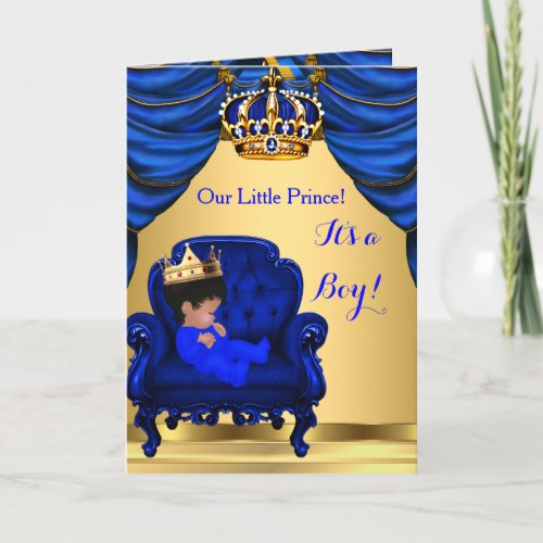 Baby Shower Boy Little Prince Royal Blue Folded Invitation