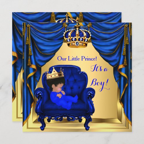 Baby Shower Boy Little Prince Royal Blue Gold 2 Invitation