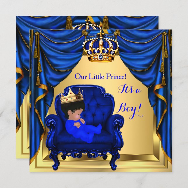 Baby Shower Boy Little Prince Royal Blue Gold 2 Invitation (Front/Back)