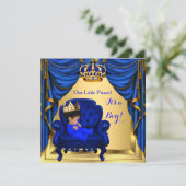 Baby Shower Boy Little Prince Royal Blue Gold 2 Invitation (Standing Front)