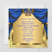 Baby Shower Boy Little Prince Royal Blue Gold 2 Invitation (Back)