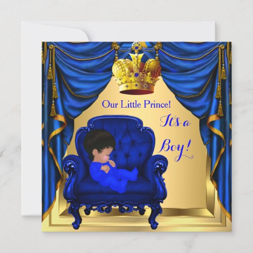 Baby Shower Boy Little Prince Royal Blue Gold 2a Invitation