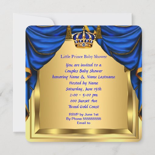 Baby Shower Boy Little Prince Royal Blue Gold Invitation Zazzle