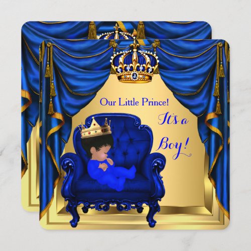 Baby Shower Boy Little Prince Royal Blue Gold Invitation