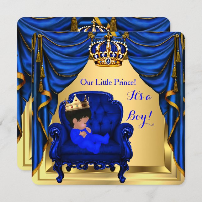 Baby Shower Boy Little Prince Royal Blue Gold Invitation (Front/Back)