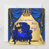Baby Shower Boy Little Prince Royal Blue Gold Invitation (Front)