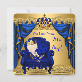 Baby Shower Boy Little Prince Royal Blue Golden 3 Invitation