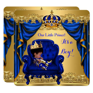 Baby Shower Boy Little Prince Royal Blue Golden Card