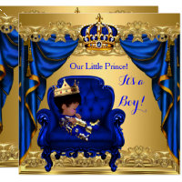 Baby Shower Boy Little Prince Royal Blue Golden Invitation