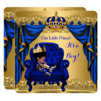 Baby Shower Boy Little Prince Royal Blue Golden Invitation