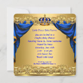 Baby Shower Boy Little Prince Royal Blue Golden Invitation (Back)