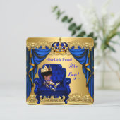 Baby Shower Boy Little Prince Royal Blue Golden Invitation (Standing Front)