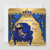Baby Shower Boy Little Prince Royal Blue Golden Invitation (Front)