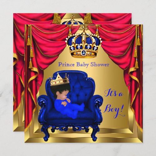 Baby Shower Boy Little Prince Royal Blue Red Gold Invitation