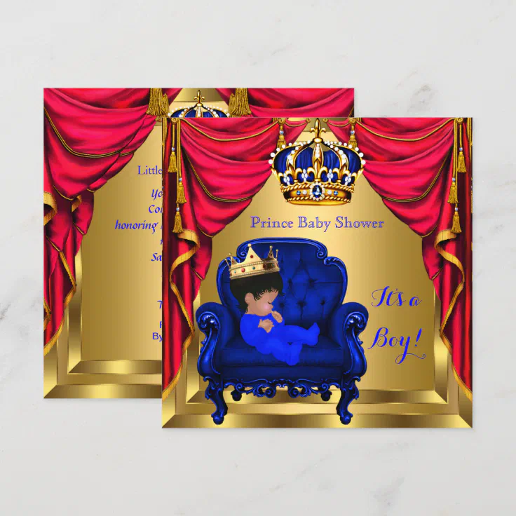 Baby Shower Boy Little Prince Royal Blue Red Gold Invitation Zazzle