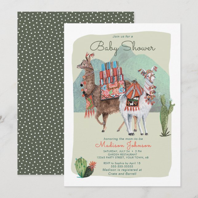 Baby Shower Boy | Llamas & Cactus | Invitations (Front/Back)