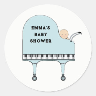 Baby Shower Boy Music Theme Classic Round Sticker