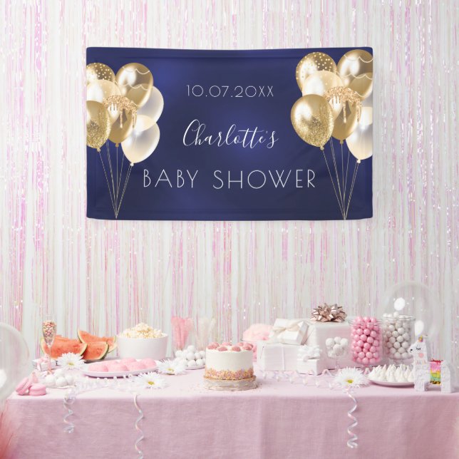 Baby Shower boy navy blue gold balloons party Banner (Party)