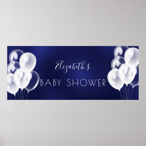 Baby Shower boy navy blue white balloons name Poster